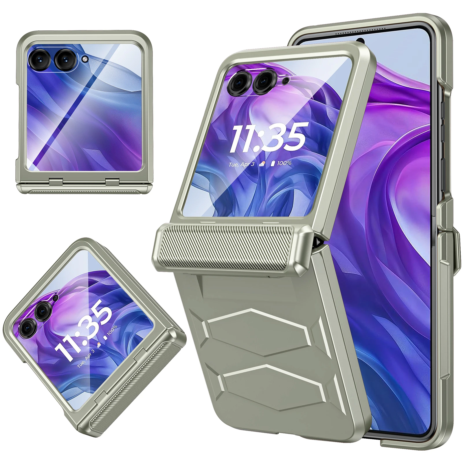 Global Carnival Festival Shockproof Phone Case with Hinge Cover and Screen Protector - Titanium