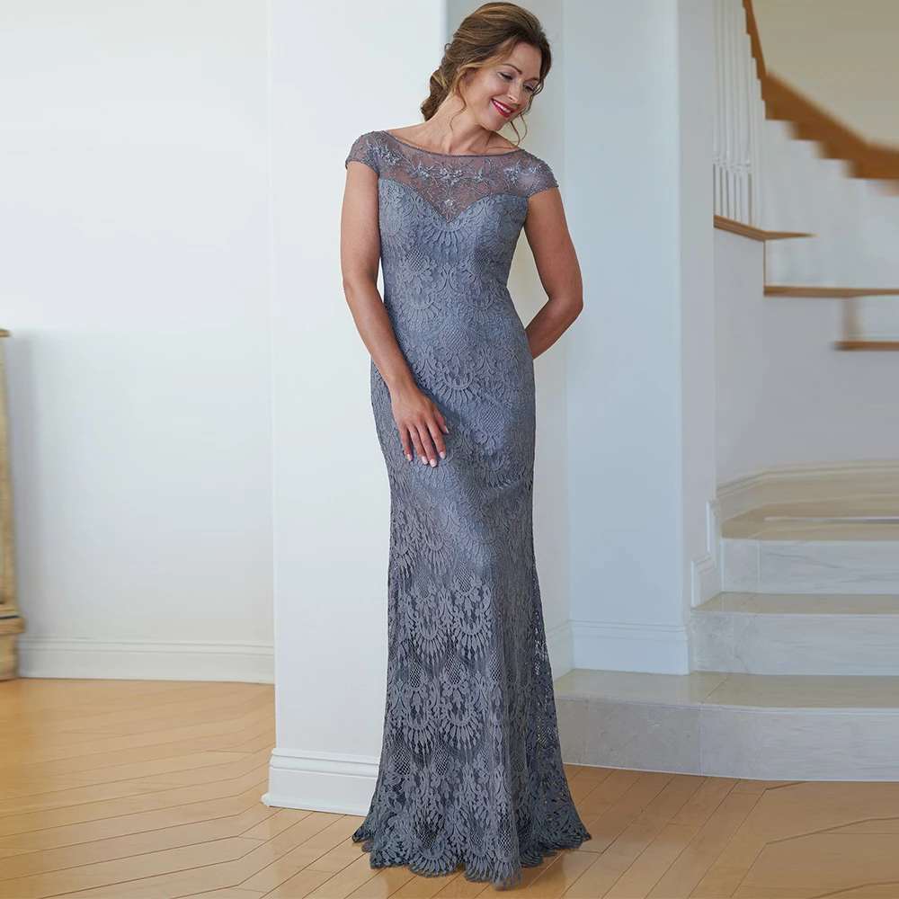 

15674# Elegant Boat Neck Appliques Lace Mother Of Bride Dress Women Evening Gown Prom Dress For Wedding Party فستان المساء