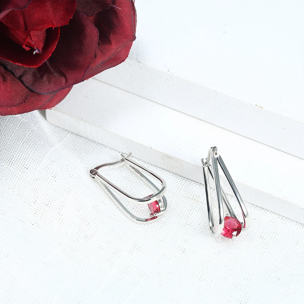 

Classic Pure Titanium Earrings for Women Burgundy Cubic Zirconia Birthstone Hoop Earrings Gifts for Daughter Wife