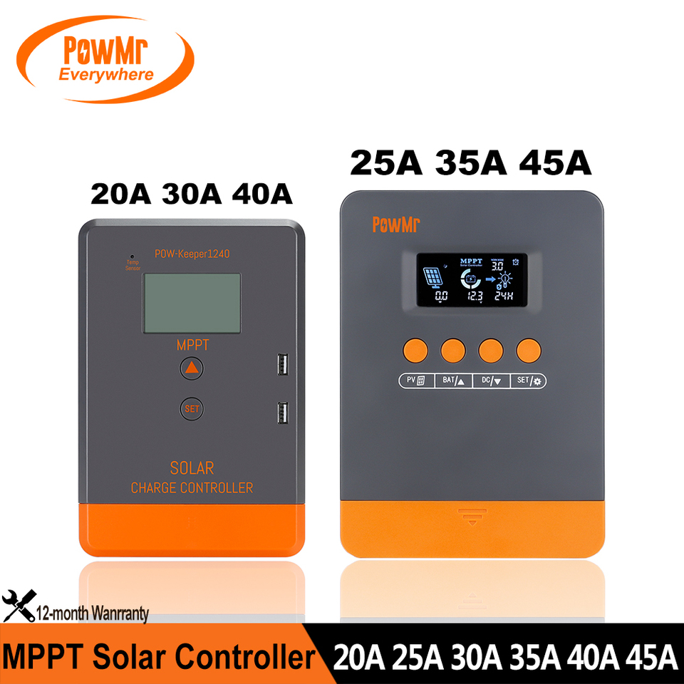 PowMr 20A 25A 30A 35A 40A 45A MPPT Solar Charge Controller for 12V 24V Lead-acid/Lithium Battery Solar Regulator Back-light LCD