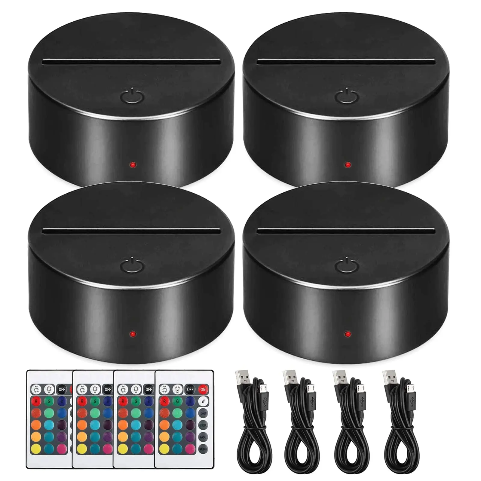 

3D LED Light Base, 2/4PCS 3D LED Lamp Night Light Base Holder with Remote Control USB Cable for Table Desk Lamps Acrylic Sheet