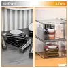 Set of 2 clear stackable drawers. 4.4" tall, under-cabinet design. For makeup or small items. 5