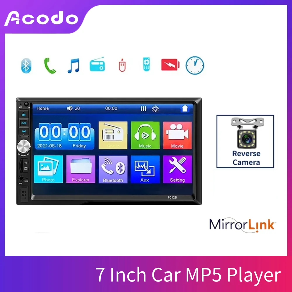 Comprar Estéreo para coche, Radio para coche 2 Din, reproductor MP5 de 7  pulgadas con pantalla táctil HD, pantalla Digital, reproductor Multimedia  Bluetooth