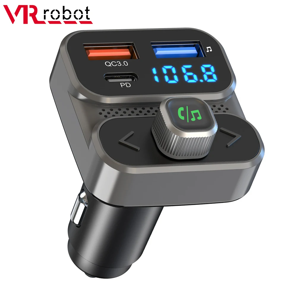 

VR Robot PD30W Type-c Bluetooth 5.3 Car MP3 Player Handsfree FM Transmitter U Disk Player With QC3.0 Fast Charging Adapter