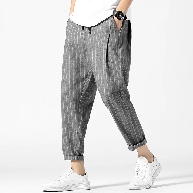 

New Korean Striped Harem Pants Men's Streetwear Man Casual Fashion Loose Japanese Men Black Gray Retro Plaid Harajuku Punk Pants