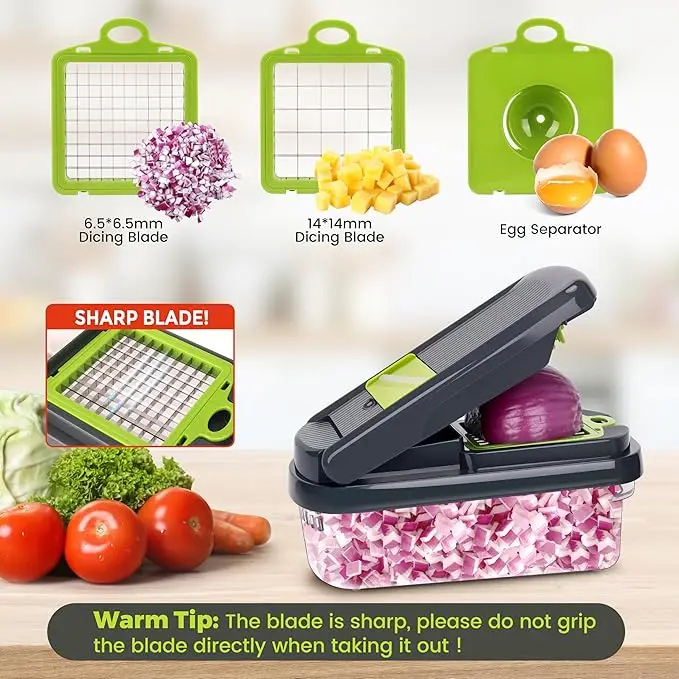 12-in-1 vegetable chopper, 7 blades, includes container (for salad/potato/carrot) 3