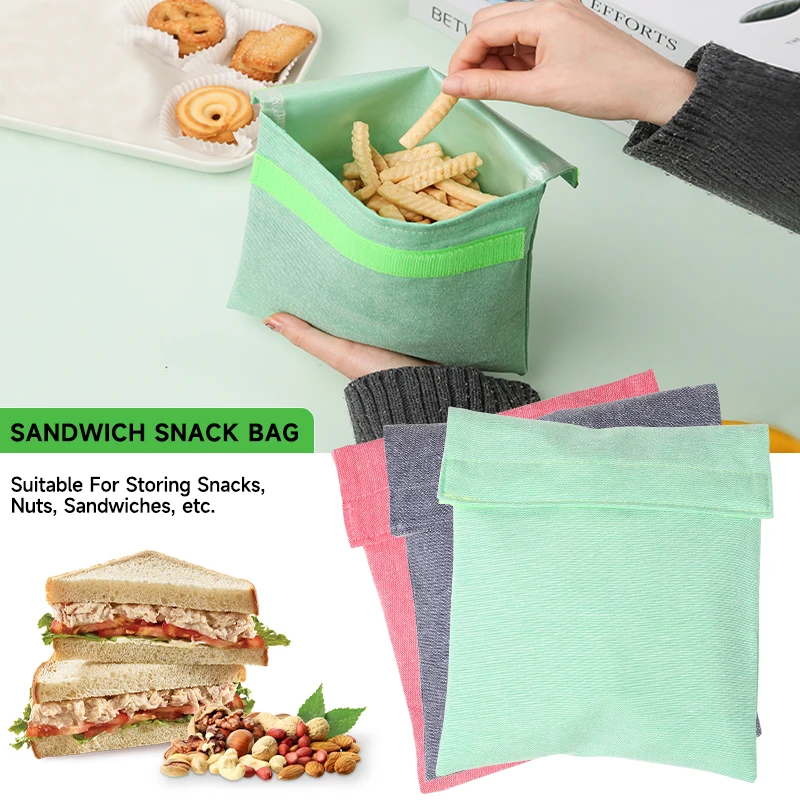 Reusable Sandwich Storage Bag TPU Lining Velcro Snack Bags for Kids Washable Waterproof Food-Safe Reusable Snacks Bags