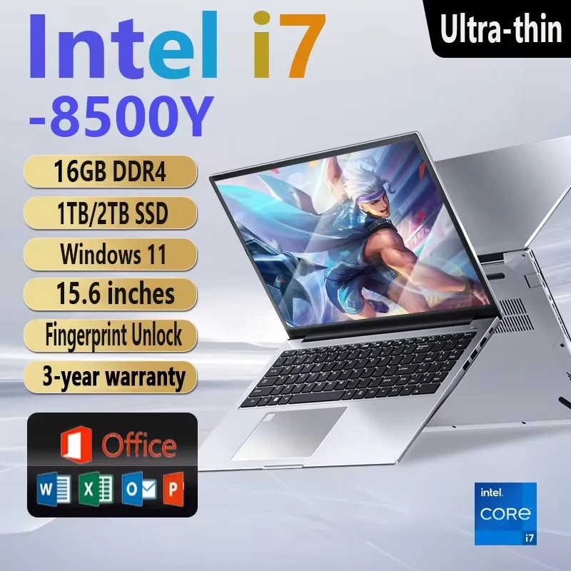 15.6 "ordinateur portable Ultra-mince 16GB RAM 1 to SSD Intel Core 8500Y ordinateur portable 1920*1080 HD affichage bureau étude ordinateur PC Windows 11 Pro
