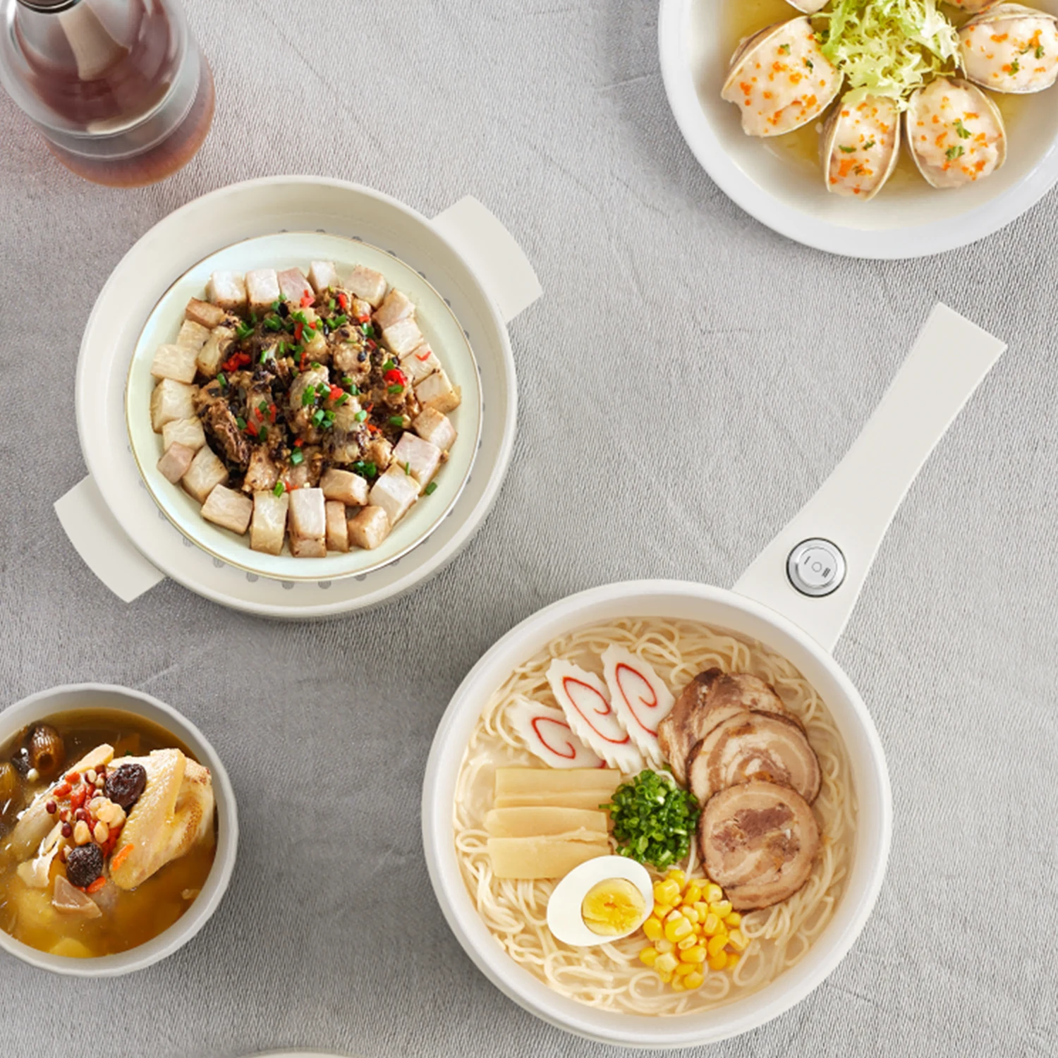 Hot Pot Electric, 2L Rapid Ramen Cooker for Dorm, Electric Pot for Cooking with Veggie Egg Steamer, Portable Nonstick Frying Pan