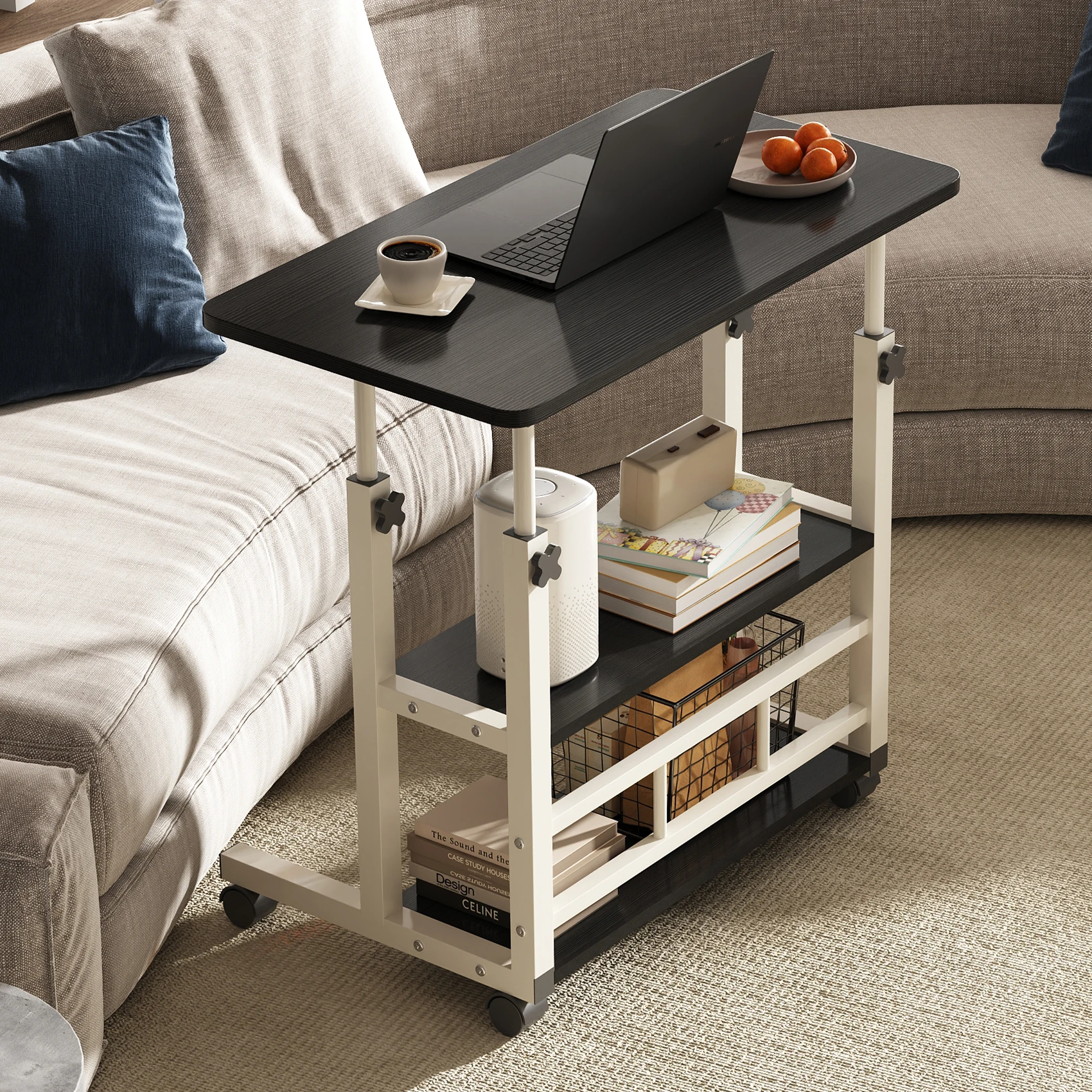 80*40cm Meeting Tables, Side Tables, Adjustable Height Desk Tables for Garden, Adjustable Height Side Table Desk, Side Tables, Laptop Table, Adjustable Height with Wheels