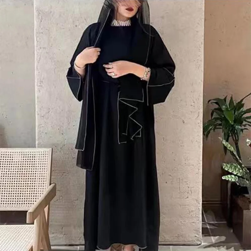 Ramadan Muslim Open Abaya for Women Dubai Long Dress Four Pieces Muslim ...