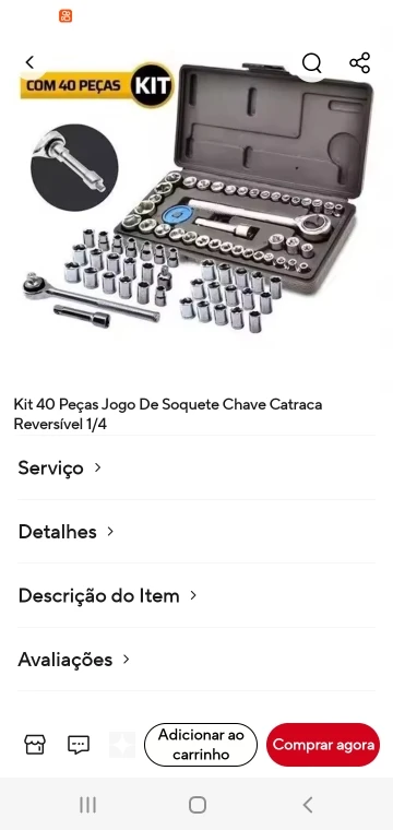 Kit 40 Peças Jogo De Soquete Chave Catraca Reversível 1/4 photo review