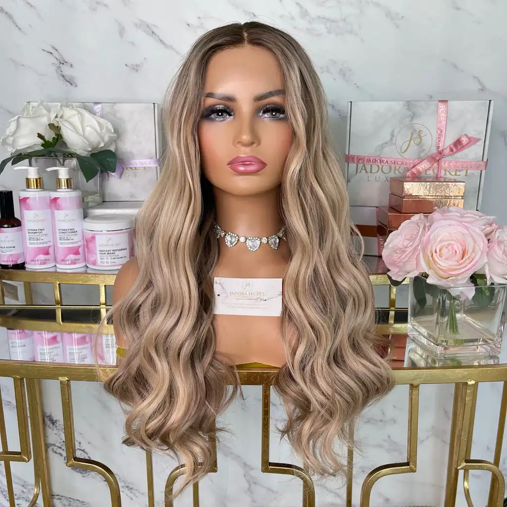 

Light Brown Ash Blonde Highlights Balayage Human Hair Wigs HD Glueless 13x6 Lace Frontal Wig Bleached Knots Full Lace Wig Wavy