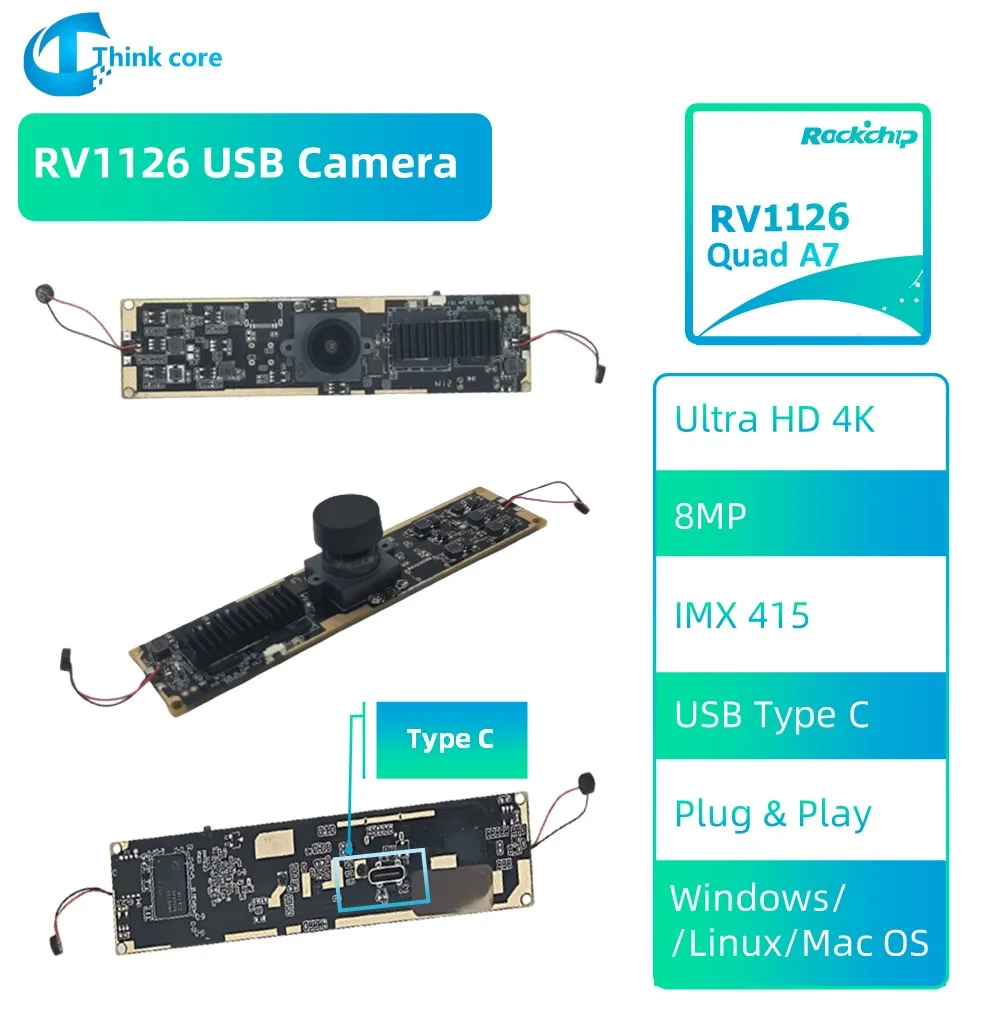 

RV1126 AI USB Camera Module UV IP Camera 8MP 4K CMOS IMX415 Wide Angle For Gaming PC Youtube Blogger Live streaming Driver Free