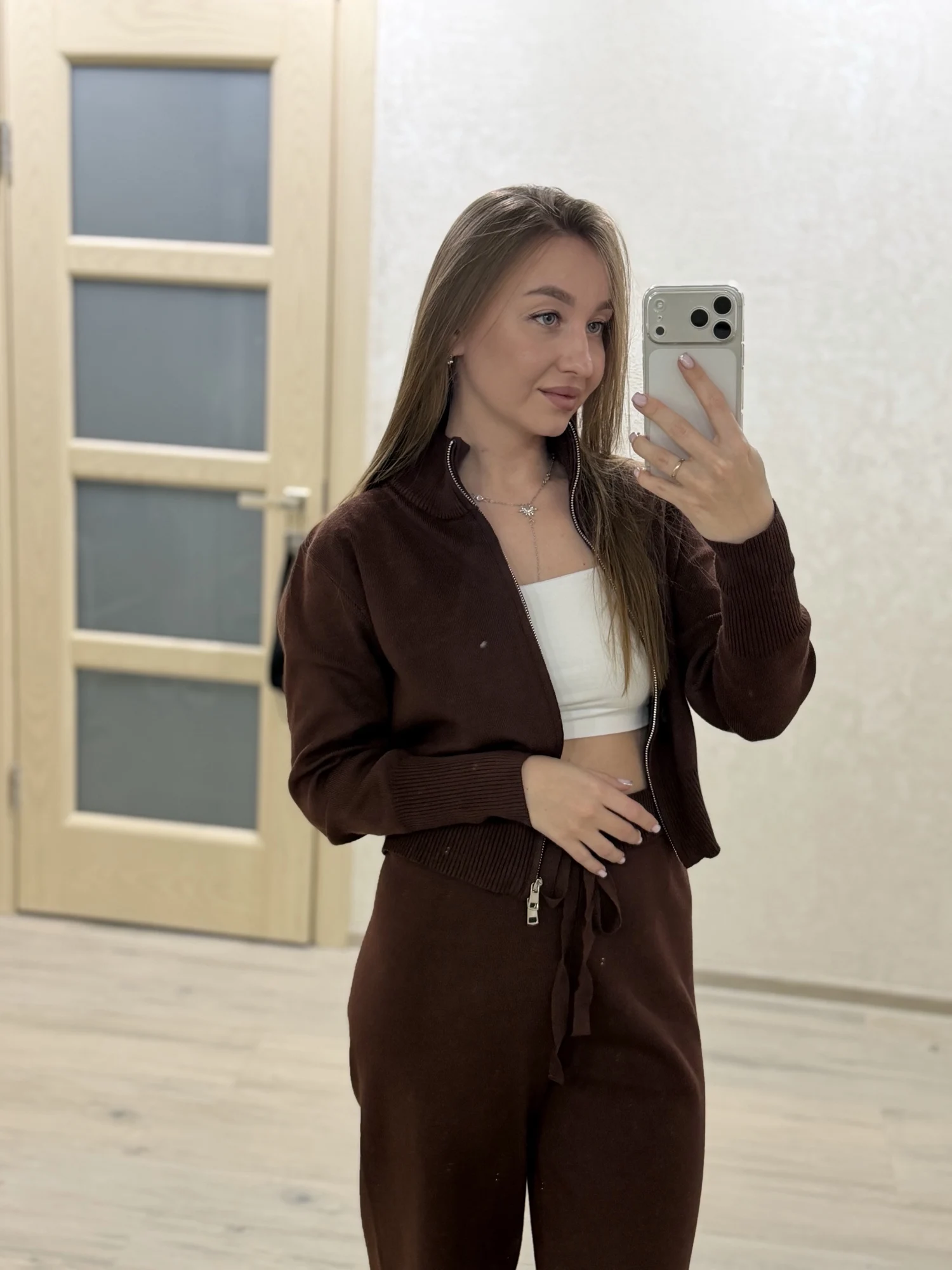 Wolfeel New Autumn Winter Zip Up Knit Pants Set Women's Trendy Slim Fit Cardigan Pants Chic Commuting Sweater Outfit photo review