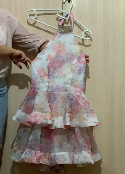 Chic Floral Printed Mini Dress Backless Sleeveless Hem Stacking Dresses photo review