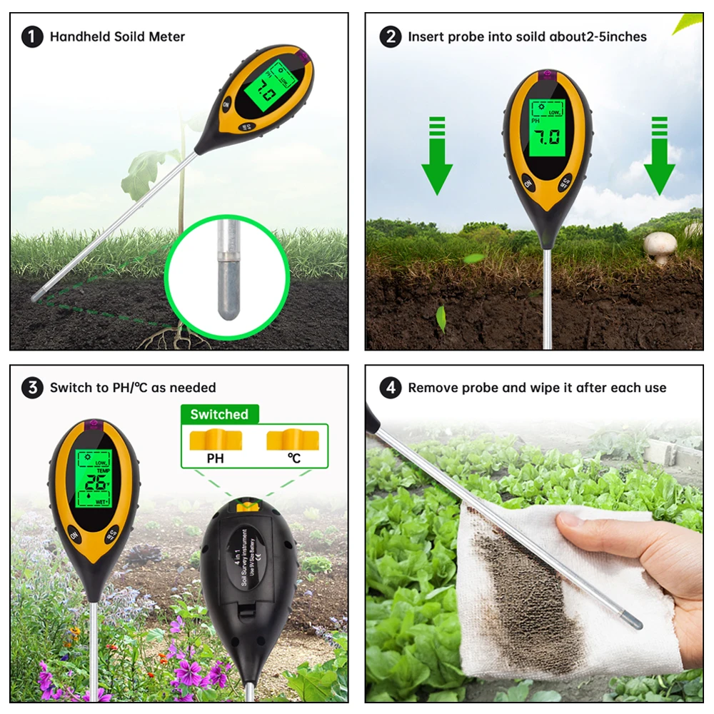 Noyafa Tr02 em Solo ph Medidor Umidade Temp Solo ph Tester Medidor de Intensidade de Luz Solar para Jardinagem Plantas Agricultura com Backli - Imagem 4