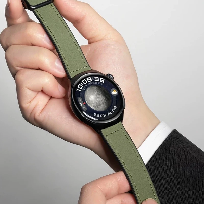 Premium Magnetic Leather Silicone Watch Strap, 22mm