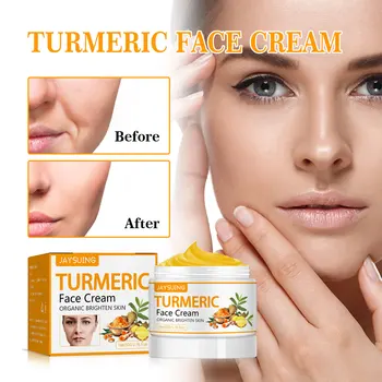 Jaysuing 50g Turmeric Firm Face Cream Fade Fine Lines Hydrating Oil Control Repair Dry Rough Skin Brightening Skin Care Cream 1