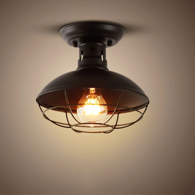 American retro industrial light Black iron ceiling lamp single head stair corridor balcony lamp E27 ceiling lights fixture
