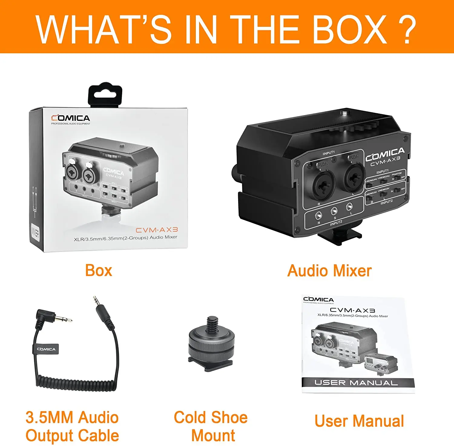 XLR Audio Mixer, COMICA CVM-AX3 Dual XLR/6.35mm/3.5mm Video Audio Mixer, Camera