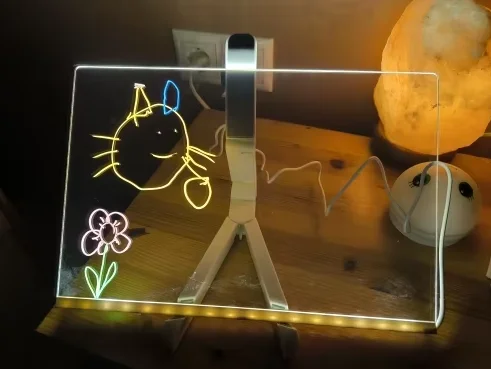 Glowing LED Drawing Board Lamp Transparent Acrylic Message Note Board Erasable Memo USB Night Light Birthday Christmas Gifts