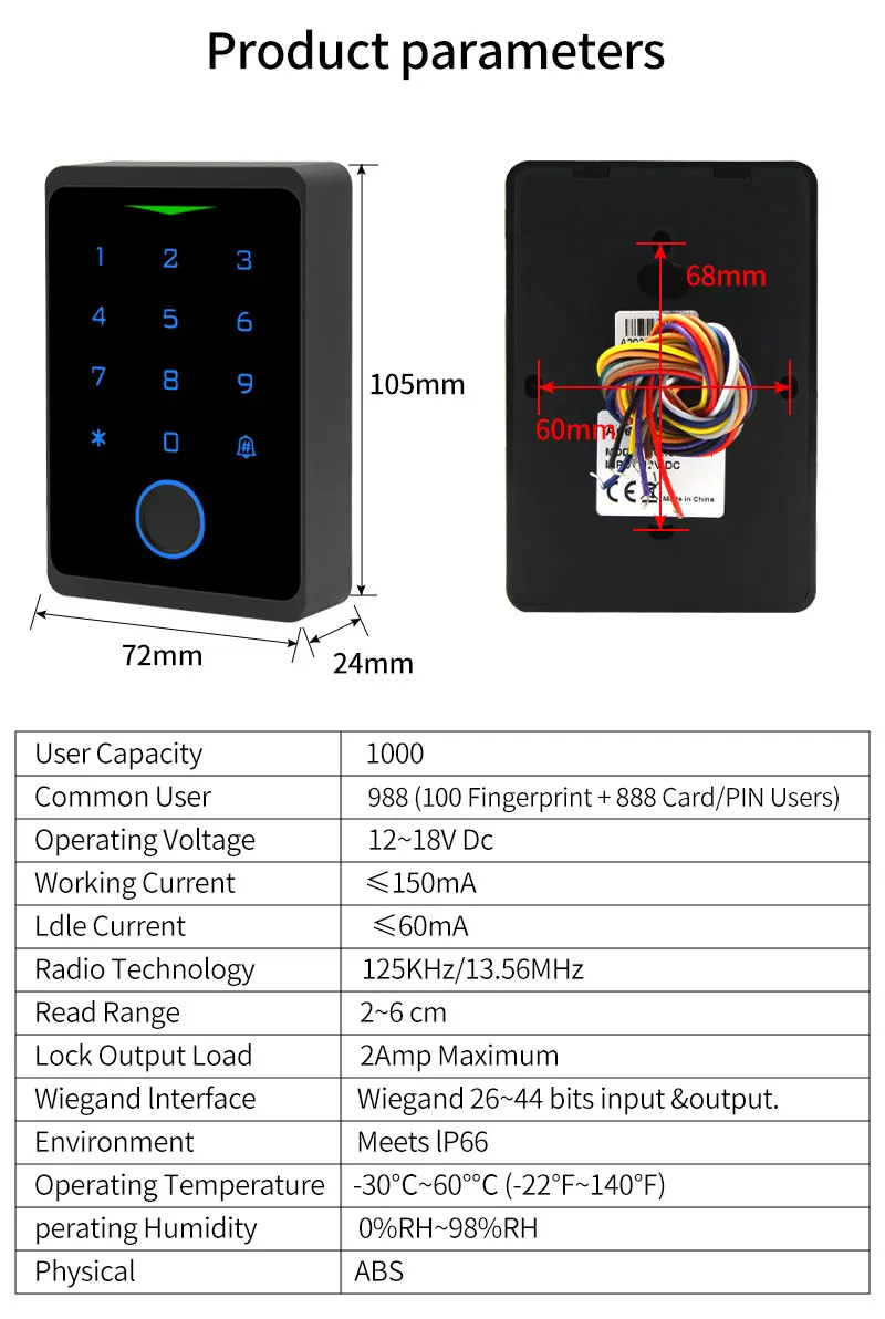 Wifi Tuya Backlit Fingerprint Door Access Keypad Waterproof RFID 125kHZ EM Card