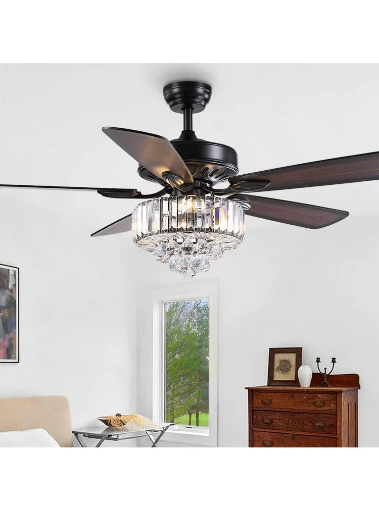 

Luxury Crystal Ceiling Fans With Light Wood Baldes Silver Black Color 52 Inch Design Fans Lamp Remote Control 110V 220V Lighting