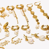 E.B.belle Elegant Freshwater Pearl Stainless Steel Tarnish Free Hoop Earring Gold Plated Jewelry For Women