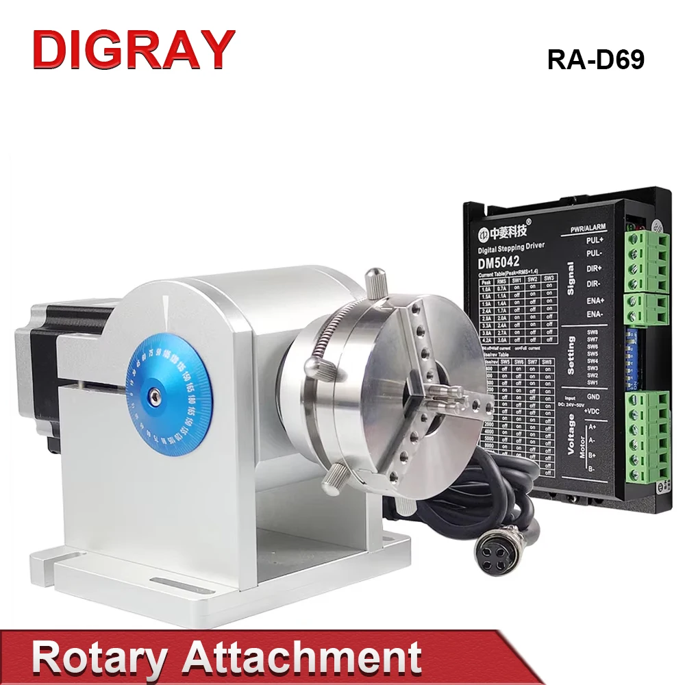 DIGRAY 파이버 레이저 마킹 링 로터리 부품(드라이버 작업대 직경 3-91mm) 레이저 각인 D69 로터리 어태치먼트