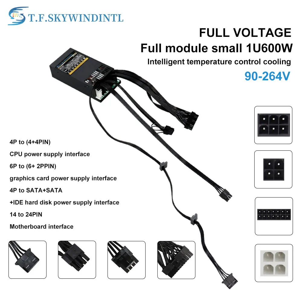 600W 전원 공급 장치 미니 엘라스틱 플렉스 ATX 1U PSU 풀 모듈러 액티브 90-264V 20+4PIN 전원 공급 장치 포스 나스용