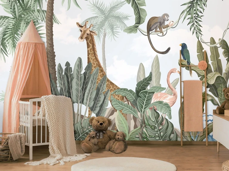 Wallpaper mural para crianças berçário, rosa flamingo