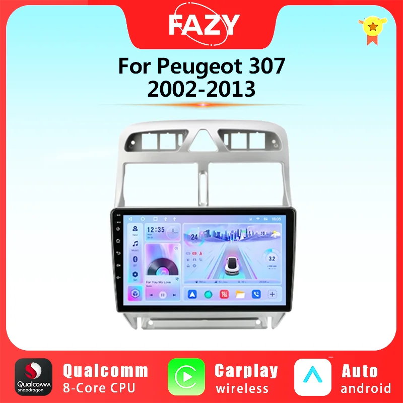 

9" 8G+256G Carplay Android 12 Car Radio QLED Screen For Peugeot 307 2002-2013 Multimedia Video Player Navigation GPS 4G+WiFi DSP