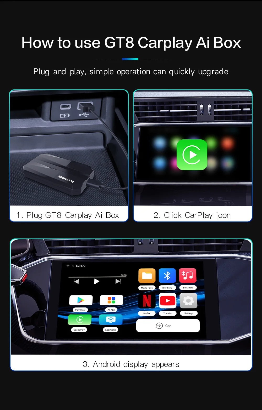 A54a7b62a1f5748d8aa0ac770467a08acP CarPlay Smart AI Box Plus Android 11 Wired To Wireless CarPlay Android Auto Video App Adapter Car Intelligent System
