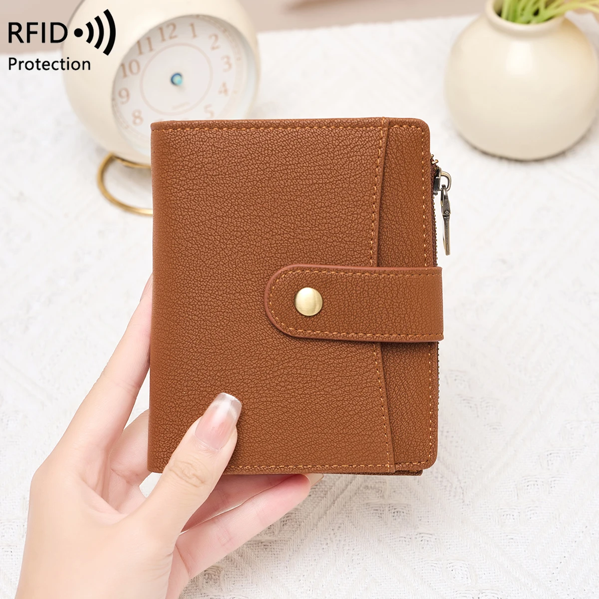 Elegant RFID Blocking Women's Trifold Wallet with Zippered Coin Pocket - Durable PU Leather Card Holder