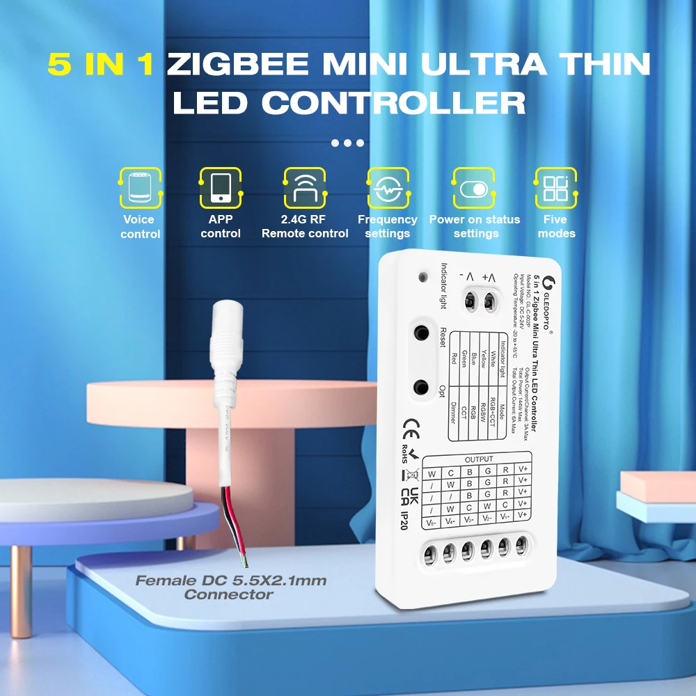 Gledopto Smart DC5-24V Pro Mini 5 in 1 Super Thin Zigbee RGBCCT/RGBW/RGB/WWCW/Dimmer LED Controller APP/Voice/RF Remote Control gtmedia v7 remote control for gtmedia v7s v7 plus dedicated smart replacement free sat v7 v7 max v7 super gtc receiver set top box