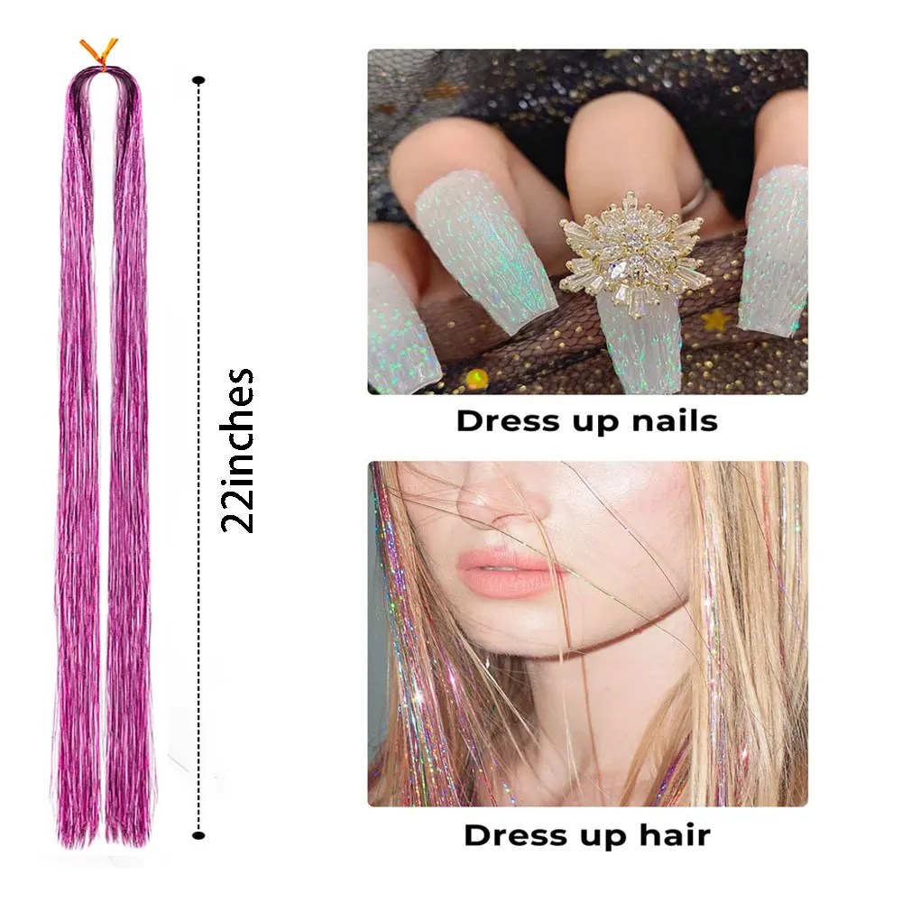 Tinsel Kit with Tools Fairy Hair Tinsel Heat Resistant Sparkling Shiny Hair Extensions Colorful strands Kit