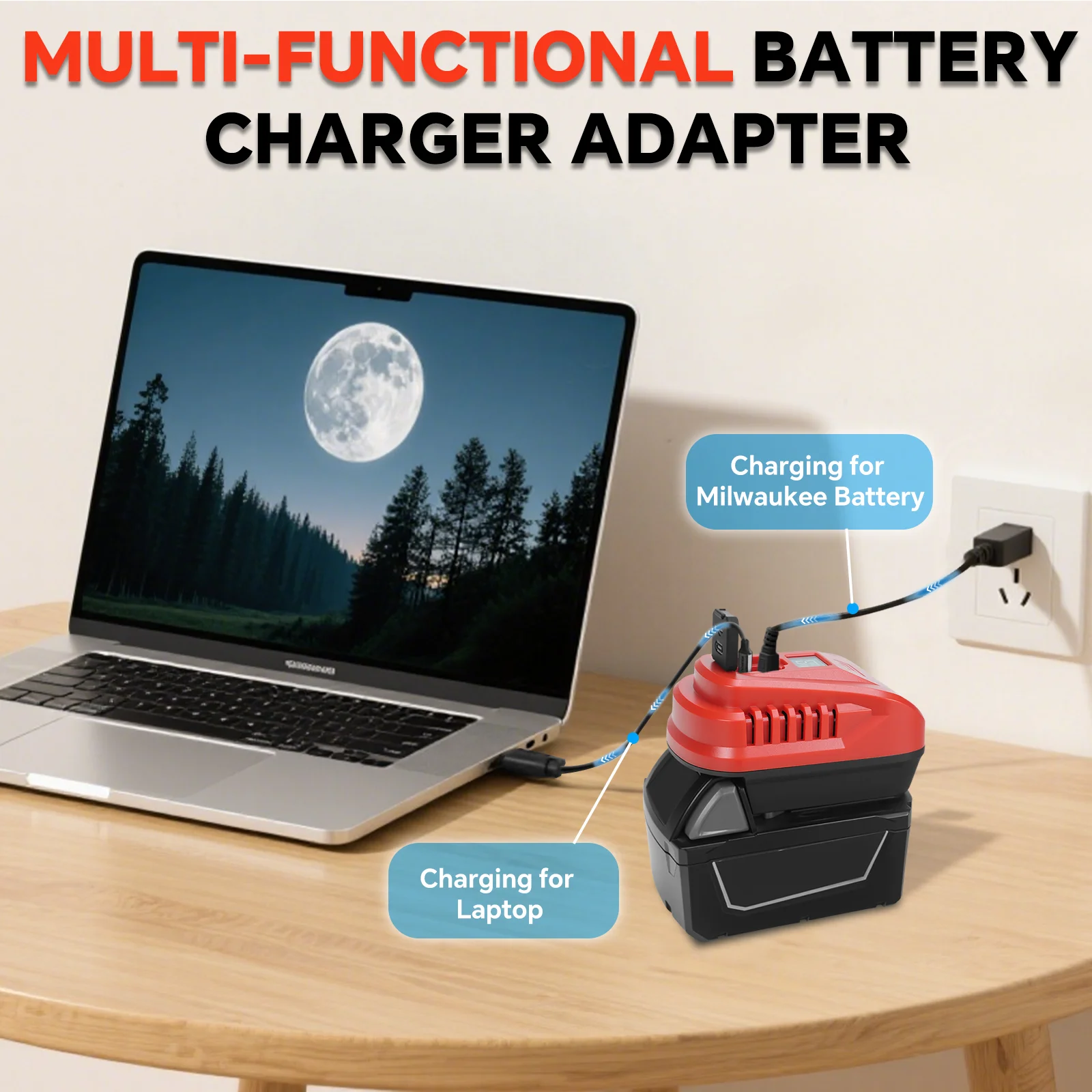 Charger for Milwaukee 18V Battery 100W Portable Bidirectional Charger Adapter Po