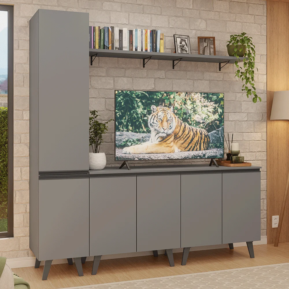 Madesa Nice Tv Cabinet up to 70 Inches with Shelf and Gray Feet