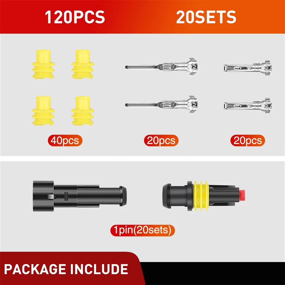 20 Sets 1P/2P elektrischer Steckverbinder ‎ Stecker männlich weiblich Terminal Kabelverbinder wasserdicht 1-Wege/2-Wege Automotive Connect Kit – Detail 8