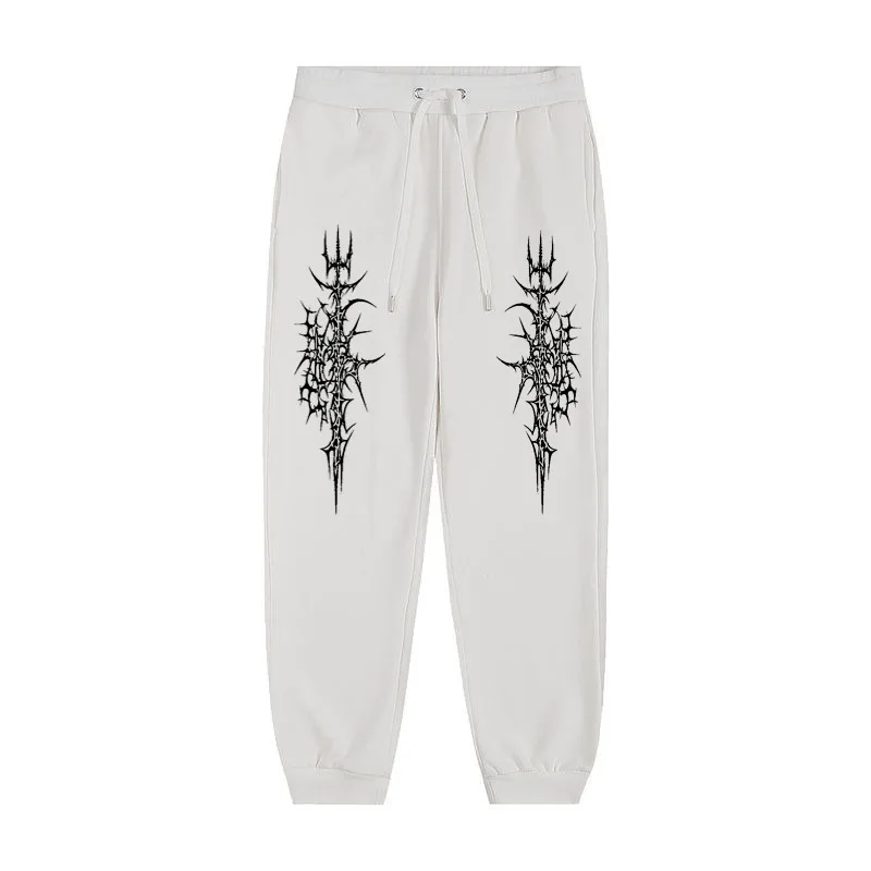 Men's Gothic style Thorn print casual sports pants - Comfortable fit, drawstring waistband, polyester blend, perfect choice for 5