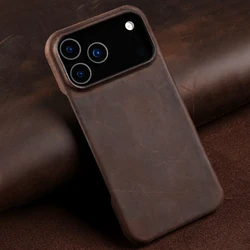 Luxury Crazy Horse Leather Phone Case with Raised Lens Protection and Anti - Fall Design - iPhone 14 Pro (Brown)