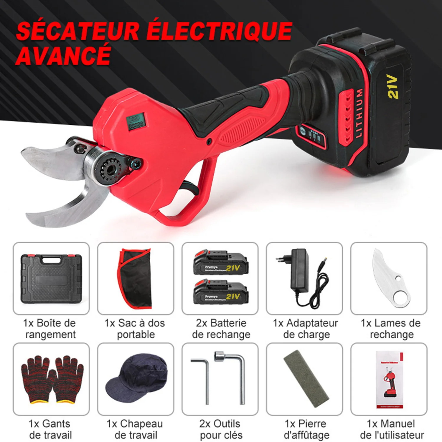 1000W 50mm Electric Pruning Shears Brushless Cordless Pruner Shear Garden Fruit Tree Branches Cutter Tool With 2pcs 36V Battery
