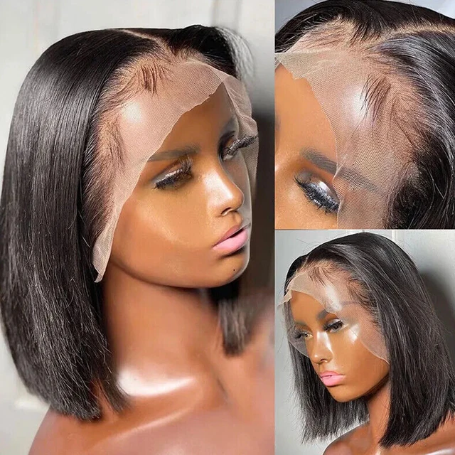 13x4 Bone Straight Human Hair Short Bob Wigs 4x4 Transparent Lace Closure Wig PrePlucked Remy Front Lace Wig For Women Lace Wigs 2