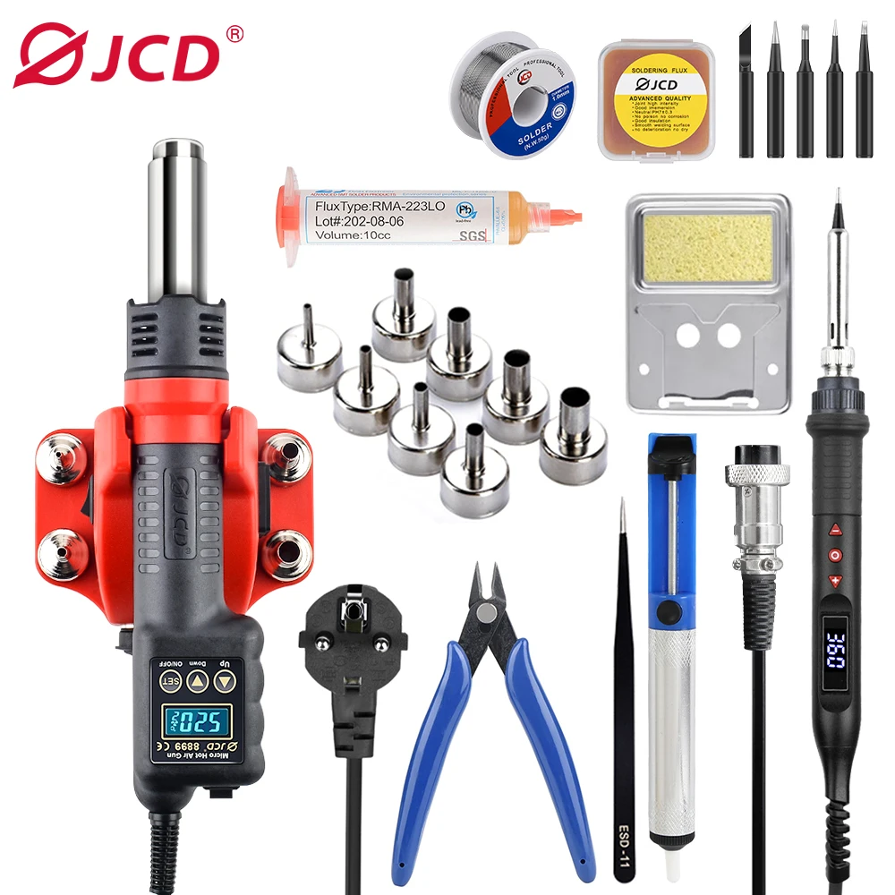 JCD 2 in 1 Soldering Station Blue Light LCD 750W Micro Hot Air Gun Welding Repair Rework For Cell-phone BGA SMD IC Solder Tools