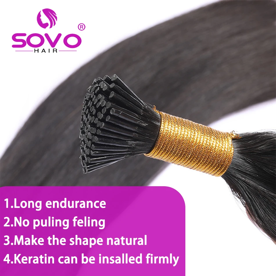 I Tip Hair Extensions Straight Natural Real Human Fusion Hair Extensions 50Strands/ Pack Keratin Capsule Black Color 12-26inch