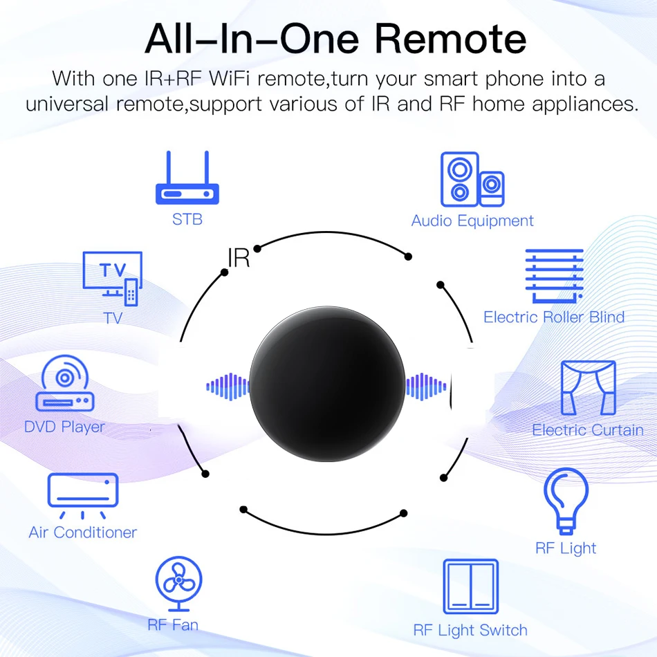 Control remoto universal para teléfono inteligente, dispositivo inteligente con Control de voz, compatible con Alexa, asistente de Google Home, Apple,Android, Tuya - Imagen 3