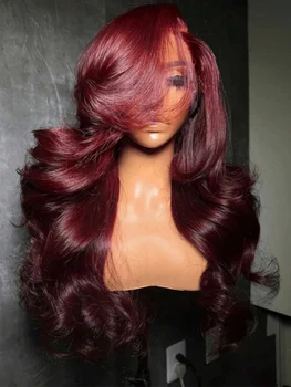 99J Burgundy Red 34 Inch Body Wave Lace Front Wigs 13x4 HD Transparent Human Hair Pre Plucked For Women 1