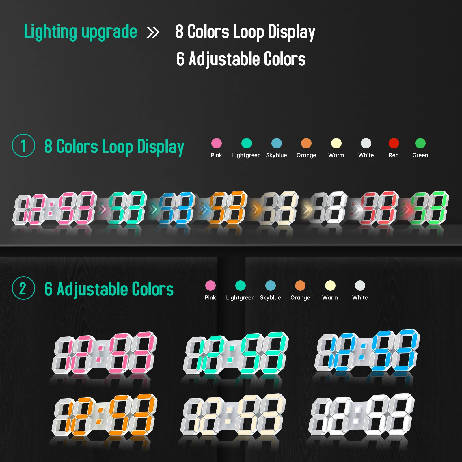 LED Digital Clock 3D Wall Clock Wall Snooze Table Calendar Thermometer 15Inch