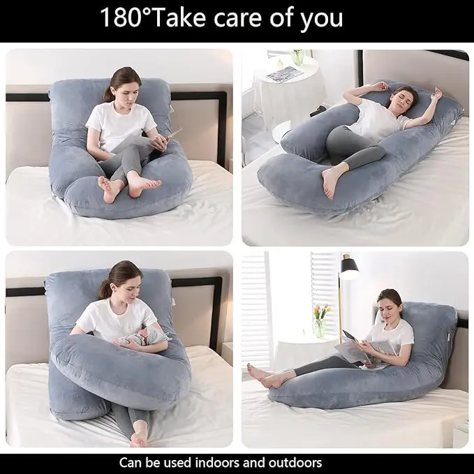 Pregnancy Pillow J Shaped Full Body Pillow with Velvet Cover Grey Maternity Pillow for Pregnant Women,57 inch Full Body Pillows 3